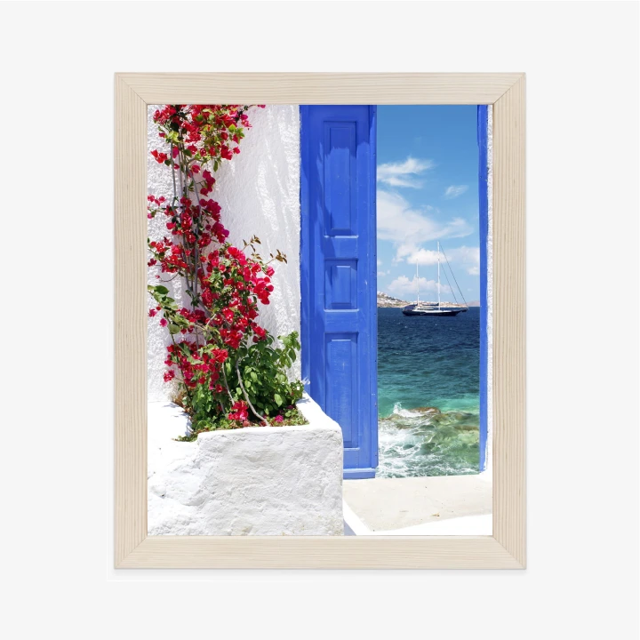 Plakat Tradycyjne Greckie Drzwi Z Widokiem Na Morze