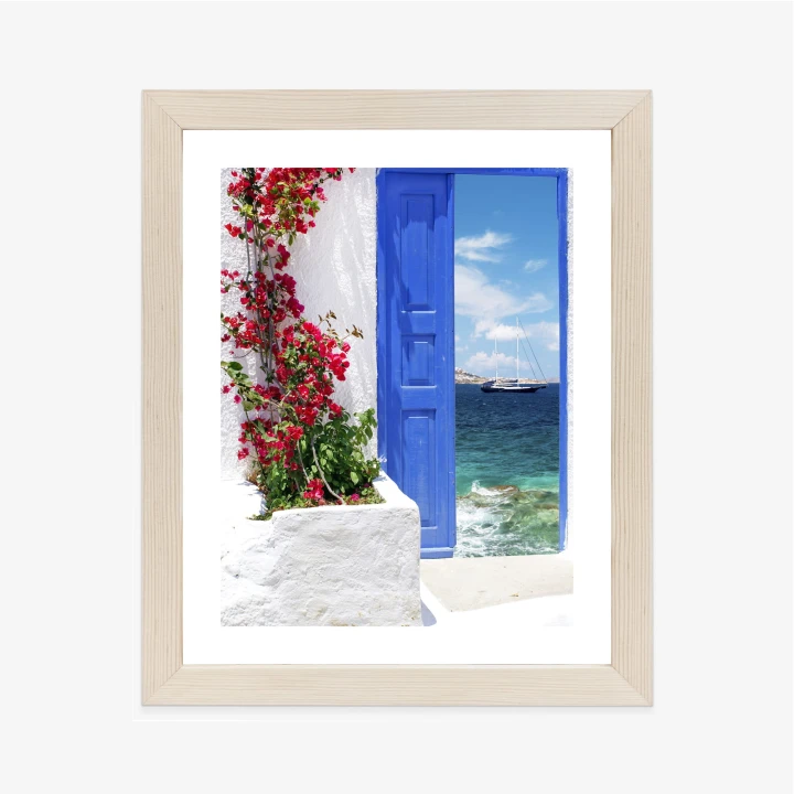 Plakat Tradycyjne Greckie Drzwi Z Widokiem Na Morze