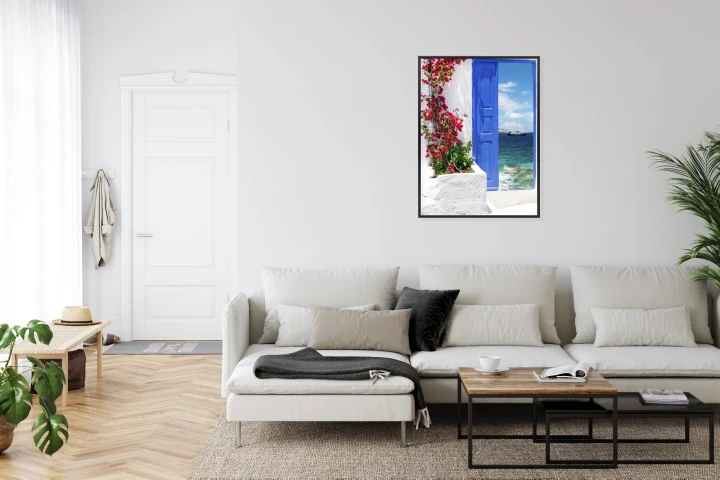 Plakat Tradycyjne Greckie Drzwi Z Widokiem Na Morze