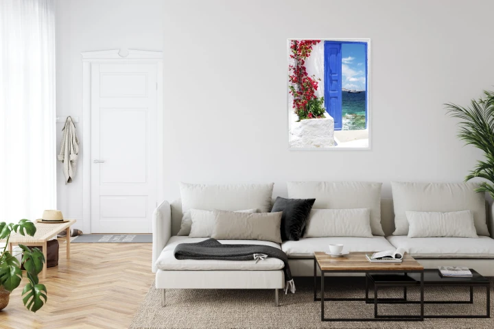 Plakat Tradycyjne Greckie Drzwi Z Widokiem Na Morze