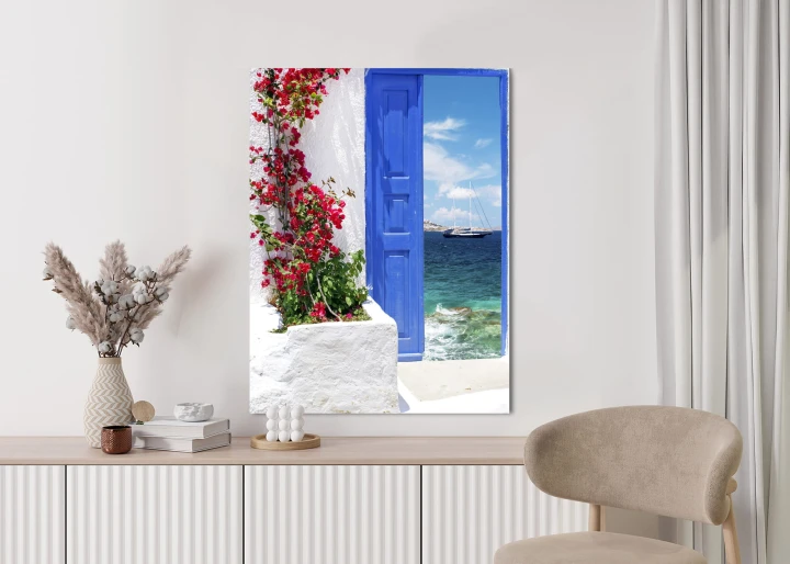 Plakat Tradycyjne Greckie Drzwi Z Widokiem Na Morze