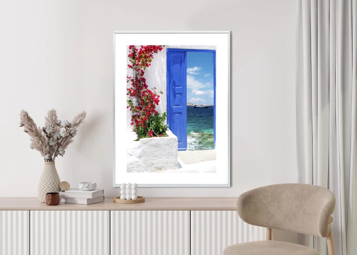 Plakat Tradycyjne Greckie Drzwi Z Widokiem Na Morze