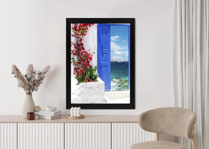 Plakat Tradycyjne Greckie Drzwi Z Widokiem Na Morze