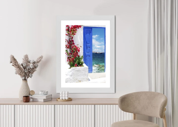 Plakat Tradycyjne Greckie Drzwi Z Widokiem Na Morze