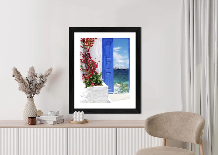 Plakat Tradycyjne Greckie Drzwi Z Widokiem Na Morze