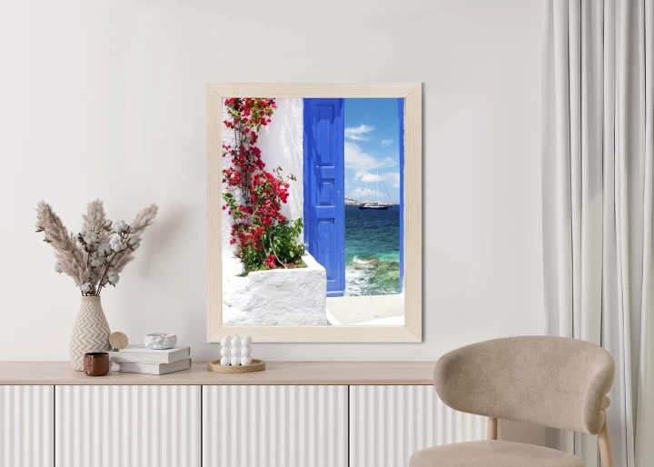 Plakat Tradycyjne Greckie Drzwi Z Widokiem Na Morze