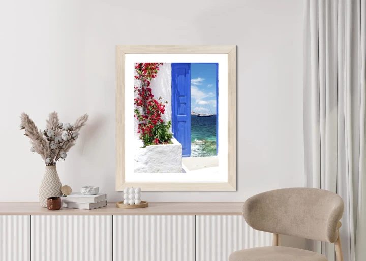 Plakat Tradycyjne Greckie Drzwi Z Widokiem Na Morze