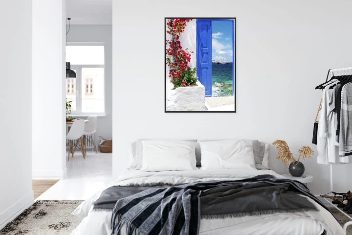 Plakat Tradycyjne Greckie Drzwi Z Widokiem Na Morze