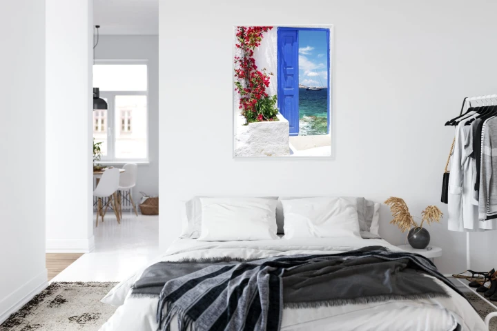 Plakat Tradycyjne Greckie Drzwi Z Widokiem Na Morze