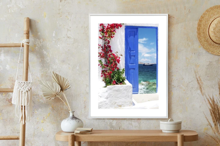 Plakat Tradycyjne Greckie Drzwi Z Widokiem Na Morze