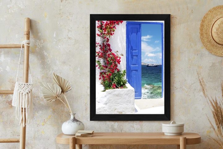 Plakat Tradycyjne Greckie Drzwi Z Widokiem Na Morze