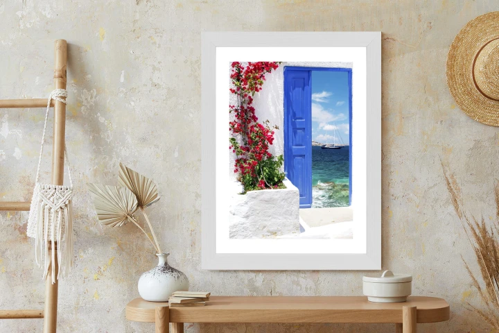 Plakat Tradycyjne Greckie Drzwi Z Widokiem Na Morze