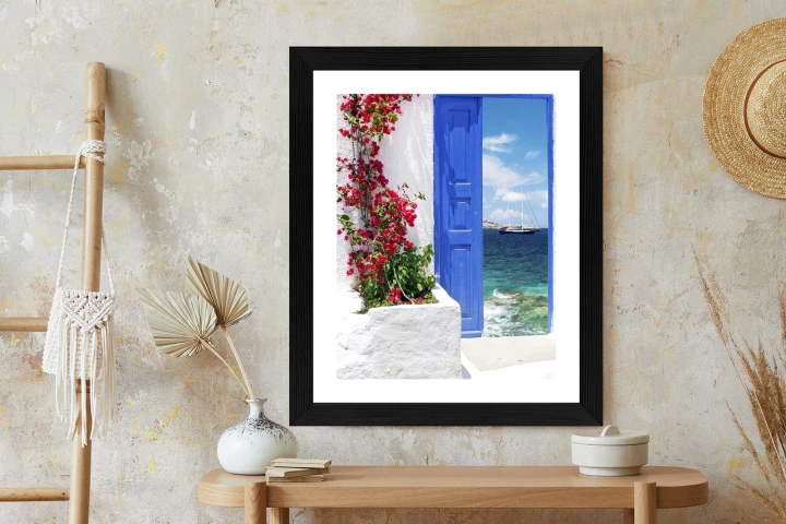 Plakat Tradycyjne Greckie Drzwi Z Widokiem Na Morze