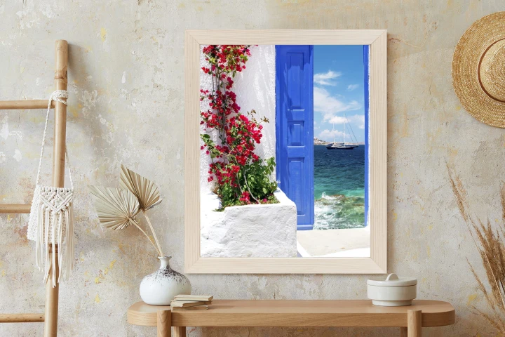 Plakat Tradycyjne Greckie Drzwi Z Widokiem Na Morze