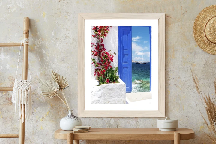 Plakat Tradycyjne Greckie Drzwi Z Widokiem Na Morze