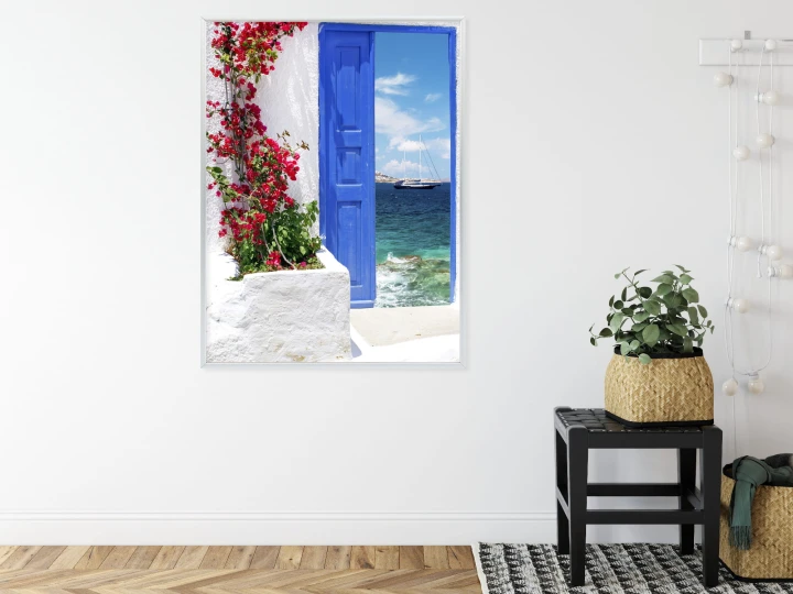 Plakat Tradycyjne Greckie Drzwi Z Widokiem Na Morze