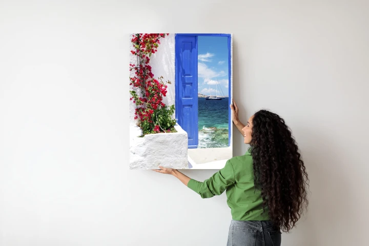 Plakat Tradycyjne Greckie Drzwi Z Widokiem Na Morze