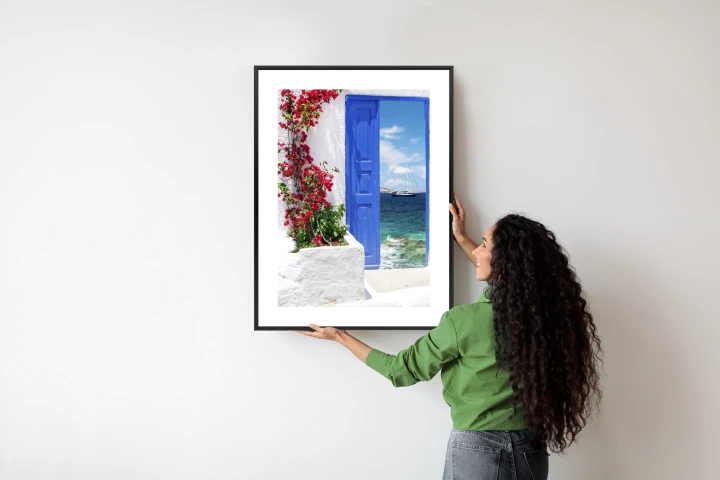 Plakat Tradycyjne Greckie Drzwi Z Widokiem Na Morze