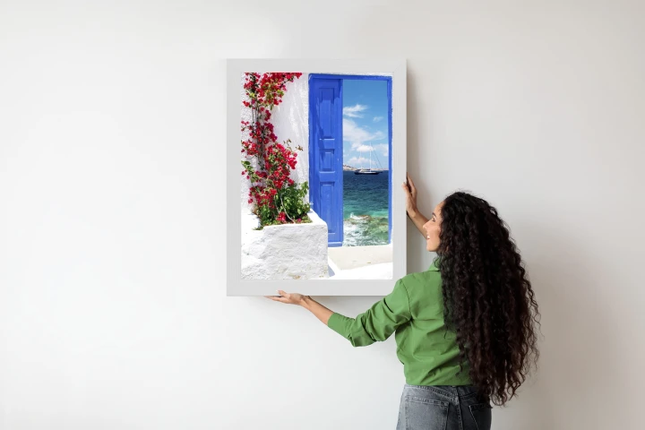 Plakat Tradycyjne Greckie Drzwi Z Widokiem Na Morze