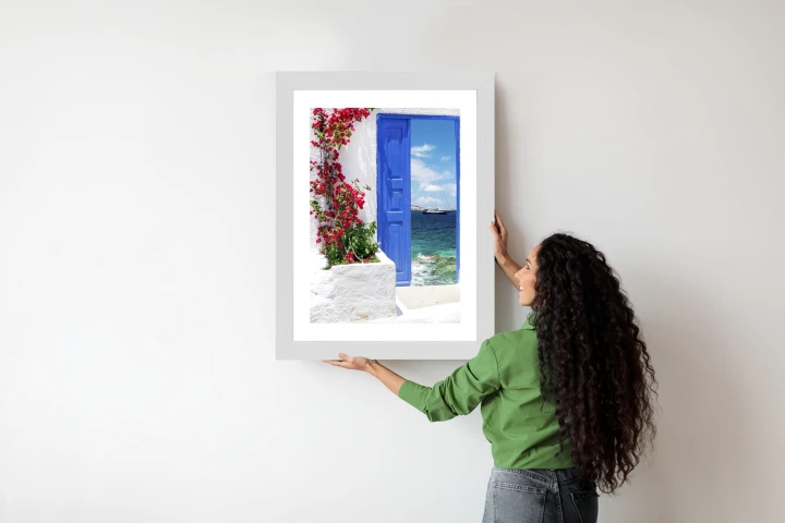 Plakat Tradycyjne Greckie Drzwi Z Widokiem Na Morze