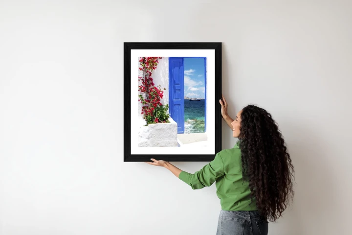 Plakat Tradycyjne Greckie Drzwi Z Widokiem Na Morze