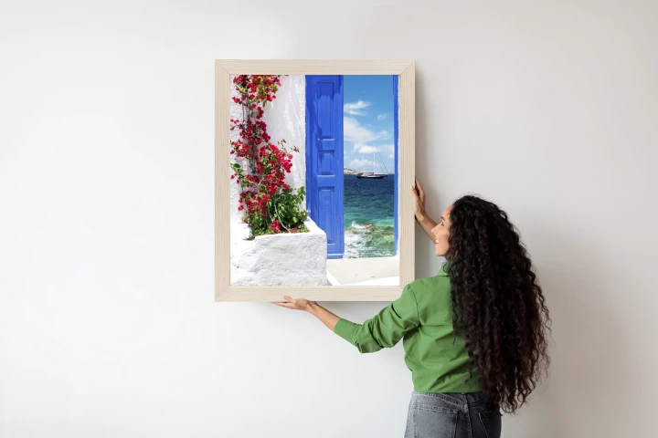 Plakat Tradycyjne Greckie Drzwi Z Widokiem Na Morze