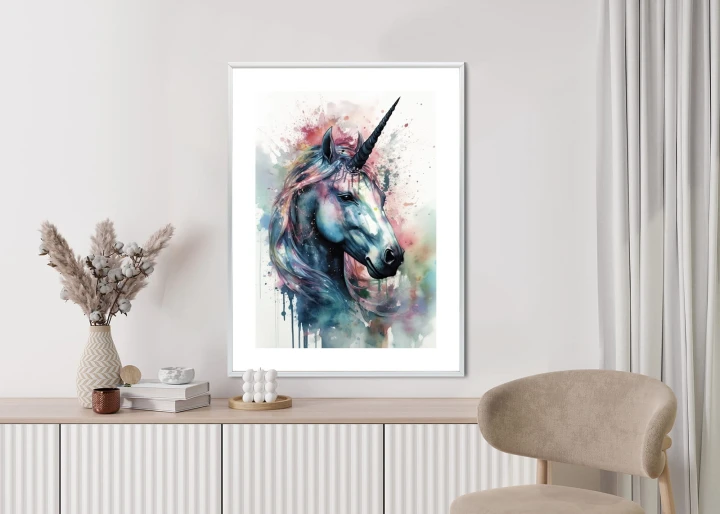 Plakat Pastelowa Akwarela Z Jednorożcem