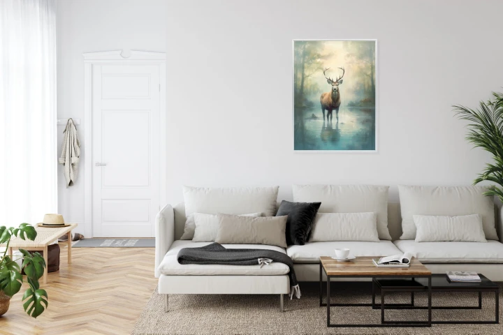 Plakat Spokojny I Pełen Wdzięku Stojący Jeleń