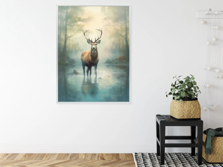 Plakat Spokojny I Pełen Wdzięku Stojący Jeleń