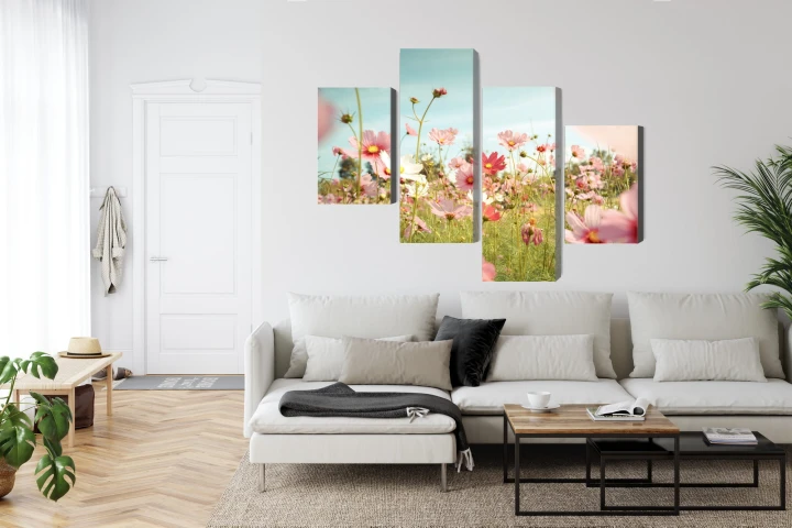 Obraz Wieloczęściowy Kwiaty Kosmosu W Ogrodzie