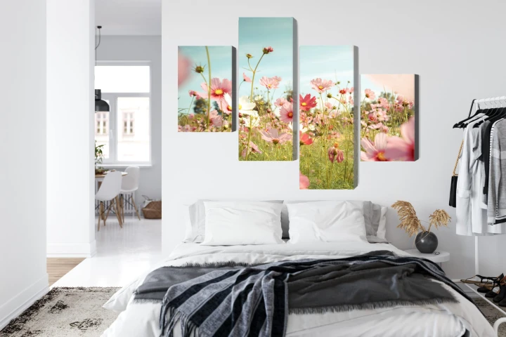 Obraz Wieloczęściowy Kwiaty Kosmosu W Ogrodzie