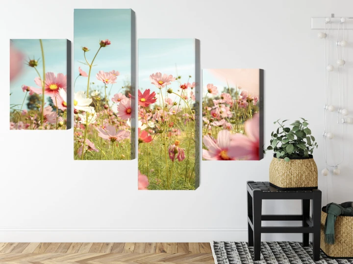Obraz Wieloczęściowy Kwiaty Kosmosu W Ogrodzie