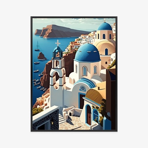 Plakat Architektura Santorini Z Widokiem Na Morze Egejskie