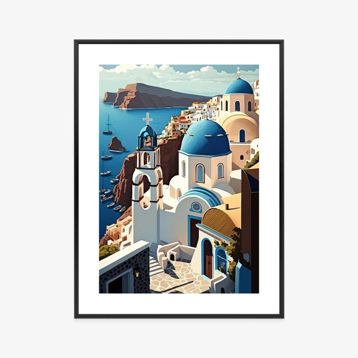 Plakat Architektura Santorini Z Widokiem Na Morze Egejskie