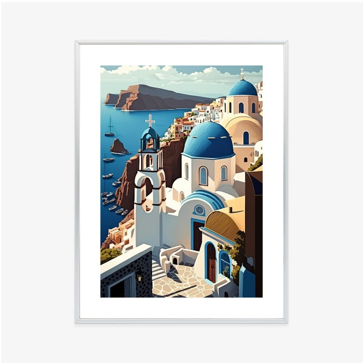 Plakat Architektura Santorini Z Widokiem Na Morze Egejskie