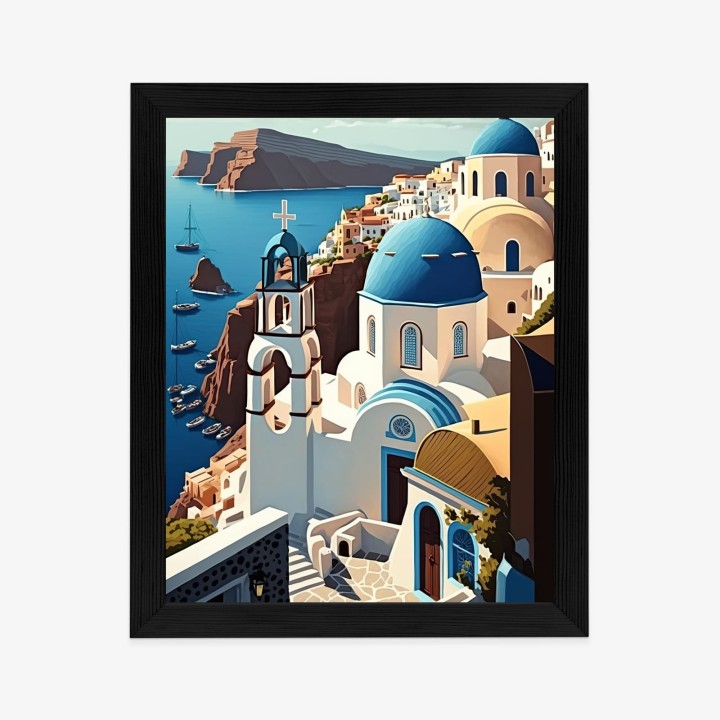 Plakat Architektura Santorini Z Widokiem Na Morze Egejskie