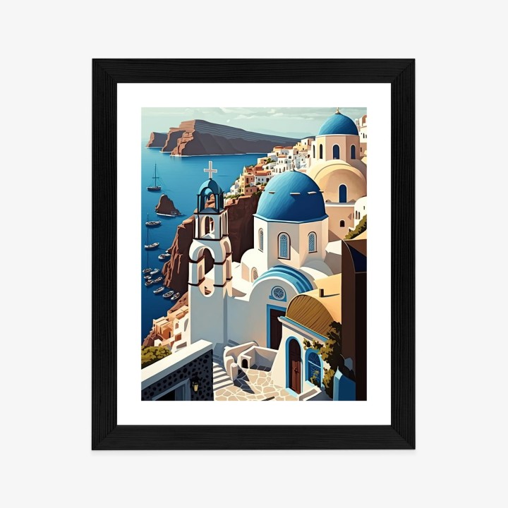 Plakat Architektura Santorini Z Widokiem Na Morze Egejskie