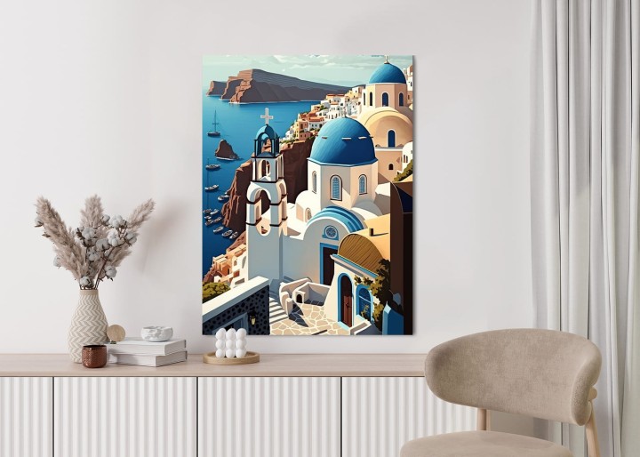 Plakat Architektura Santorini Z Widokiem Na Morze Egejskie