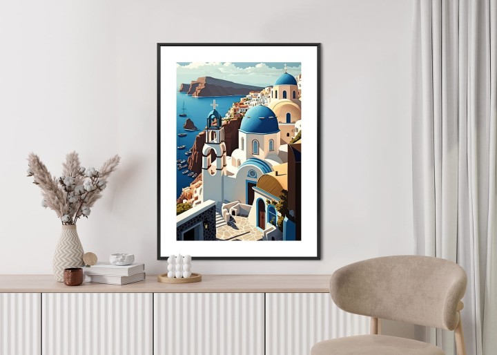 Plakat Architektura Santorini Z Widokiem Na Morze Egejskie