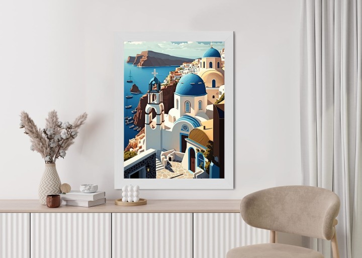 Plakat Architektura Santorini Z Widokiem Na Morze Egejskie