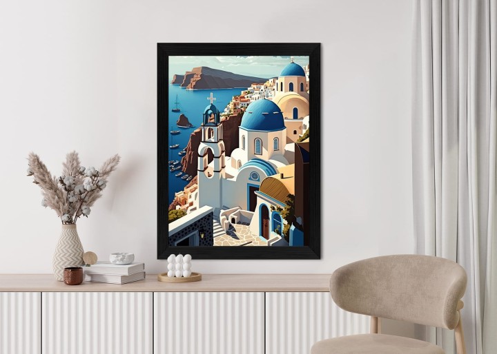 Plakat Architektura Santorini Z Widokiem Na Morze Egejskie
