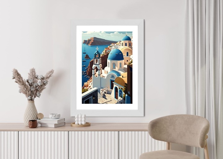 Plakat Architektura Santorini Z Widokiem Na Morze Egejskie