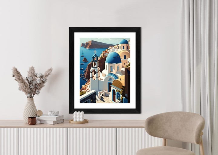 Plakat Architektura Santorini Z Widokiem Na Morze Egejskie