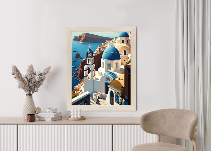 Plakat Architektura Santorini Z Widokiem Na Morze Egejskie