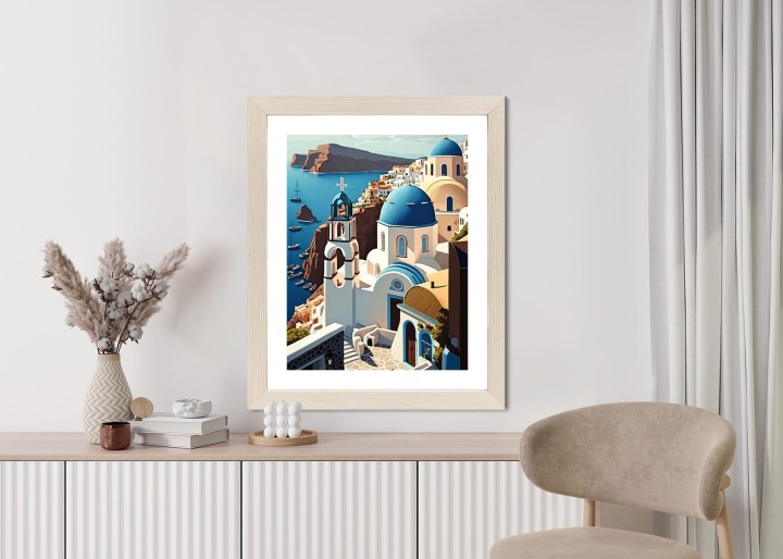 Plakat Architektura Santorini Z Widokiem Na Morze Egejskie