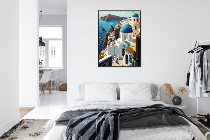 Plakat Architektura Santorini Z Widokiem Na Morze Egejskie