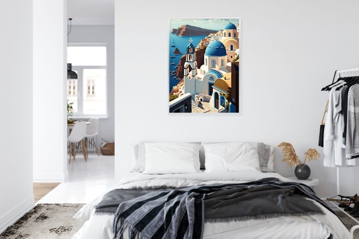 Plakat Architektura Santorini Z Widokiem Na Morze Egejskie