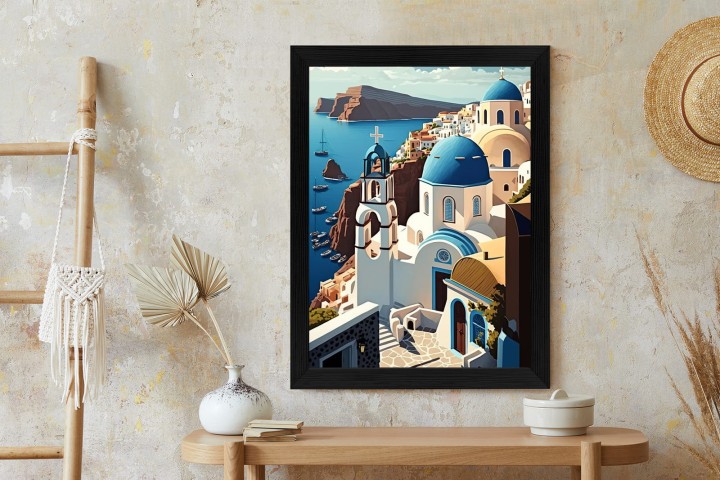 Plakat Architektura Santorini Z Widokiem Na Morze Egejskie