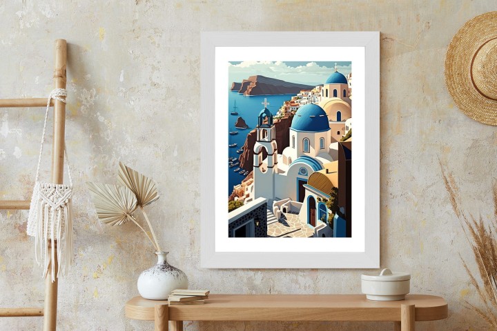 Plakat Architektura Santorini Z Widokiem Na Morze Egejskie
