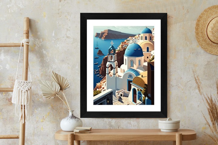 Plakat Architektura Santorini Z Widokiem Na Morze Egejskie
